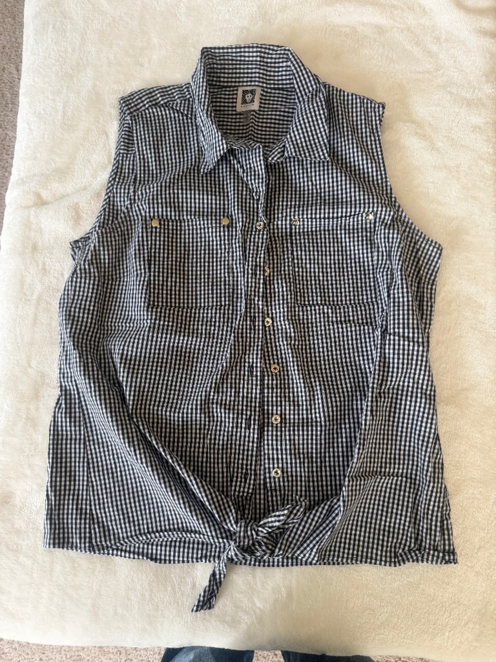 Anne Klein Checkered Tie at Bottom shirt